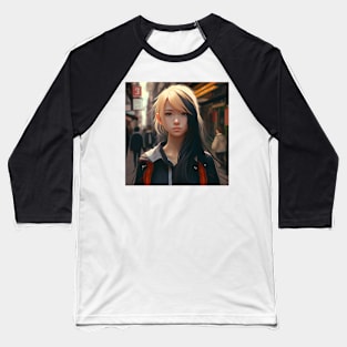 Japanese Girl Half Blond Portrait Baseball T-Shirt